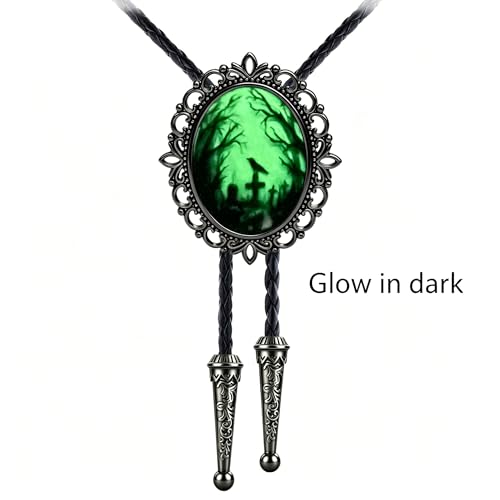 Image of Jeilwiy Bolo Tie for Men Western Cowboy Gothic Bolo Tie Necklace Halloween | Glow in Dark Bolo Tie for Men Women, 3D Halloween Bolo Tie, Gothic Western Ties, String Ties for Men Rodeo Leather Necktie