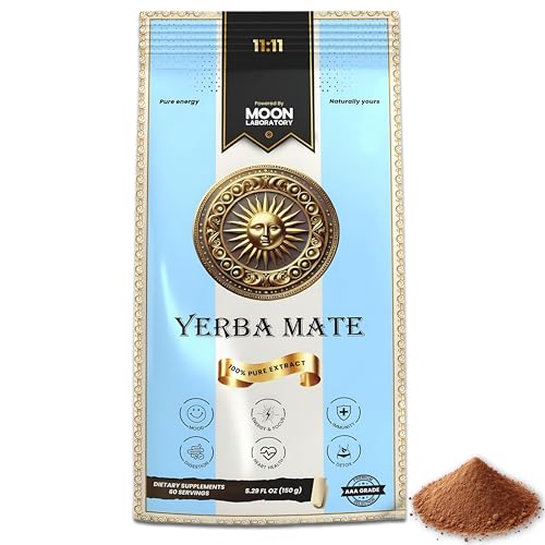 Premium Quality Yerba Mate Tea Powder – 100% Pure 10:1 Extract for Clean Energy, Focus, Metabolism & Heart Health. Antioxidant-rich, Vegan, Non-GMO, Unroasted & Unflavored. 150g (60 servings)