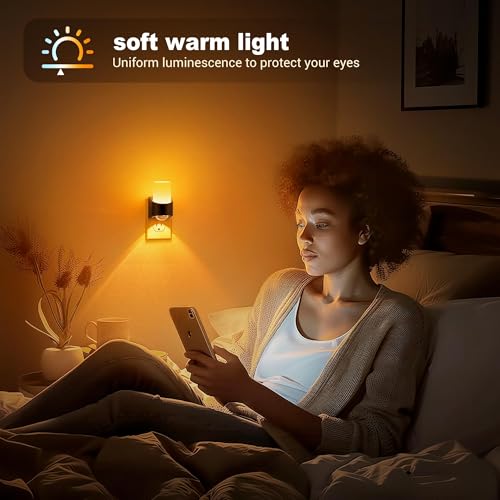 Image of JandCase Amber Night Lights Plug into Wall, Decorative Night Light with Dusk to Dawn Sensor, Adjustable Brightness, Amber Nightlight Plug in for Kids, Bathroom, Hallway, Bedroom, Stairway