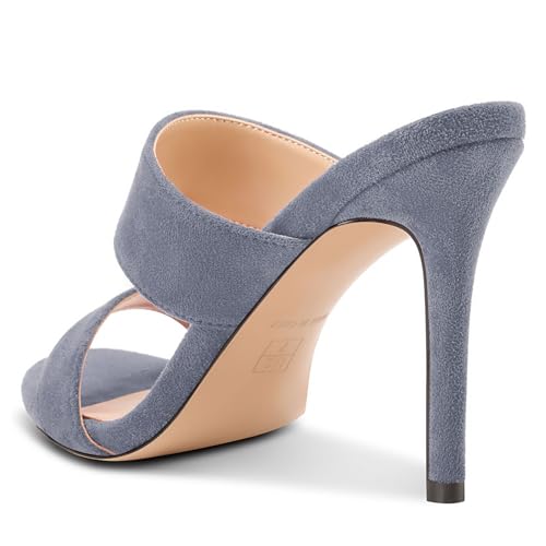Image of NobleOnly Womens Round Open Toe Heeled Sandals Two Strap Stiletto High Heel Sandals Backless Dress Slip-on Mules Sandals 3.9 Inches Heels