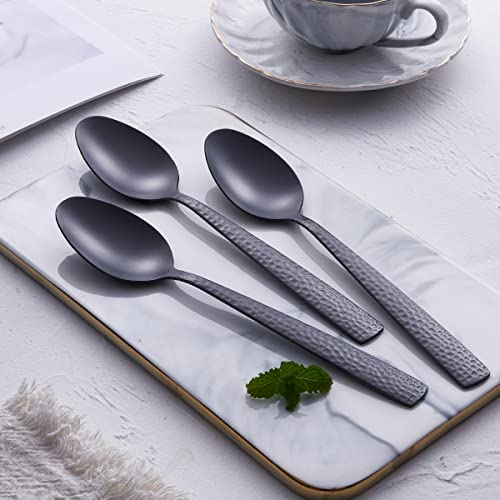 Matte Black Dinner Spoon Set Of 6, Fullyware 8.0 Inches Stainless Steel Black Spoon Silverware, Satin Finish. #TOP3