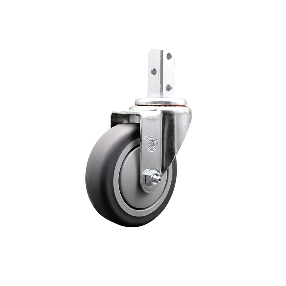 Swivel Square Stem Caster w/4” x 1.25” Gray Thermoplastic Rubber Wheel – 7/8” x 2” Square Stem with (3) 17/64” Diameter Mounting Holes – 250 lbs.