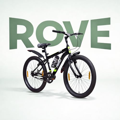 Image of Hero Rove Sports 24T Single Speed Mountain Bicycle for Mens | Black-Lime Green | Rigid | V Brake | Steel Frame : 15.5Inches | Rider Height : 4ft 4 inch - 5ft 1 inch | 95% Pre-Assembled(Ready to Ride in 5 Min)