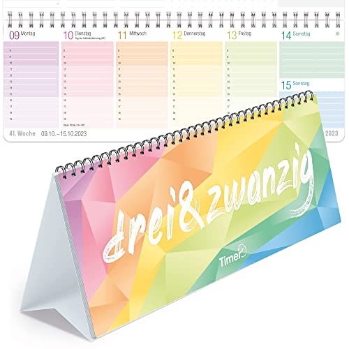 Rainbow Wochen-Tischkalender 2023 im Quer-Format zum Aufstellen [Rainbow] 1 Woche 2 Seiten | Wochenkalender 29,5 x 10,5 cm | Schreibtisch-Kalender mit Sprüchen | nachhaltig & klimaneutral