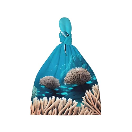 Newborn Baby Hat, Deep Sea Whales Print Soft Top Knot Beanie Cap, Cute Baby Headwear for 0-6 Months Black