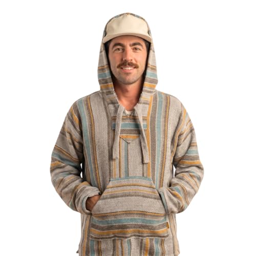 Authentic Baja Hoodie - Drug Rug - Mexican Poncho - Grey (S)
