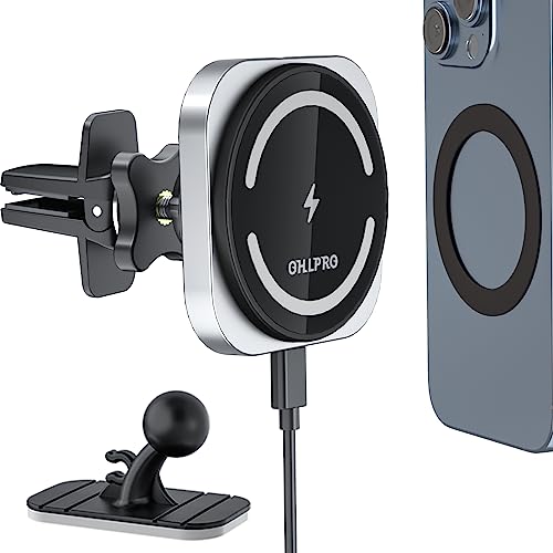 OHLPRO for MagSafe Car Mount Charger, 15W Fast Charging Car Magnetic Phone Mount for Air Vent and Dashboard, Compatible with iPhone 14/13/12 Series and Magsafe Case