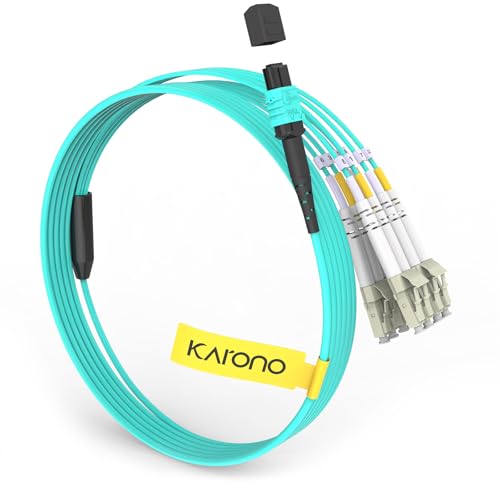 Karono MPO/MTP Fanout Patch Cable, MPO/MTP to 8 x LC (4 Duplex), 40GbE QSFP 40GBase-SR4, OM3 Breakout Fiber Optic Cable - Aqua, 5M(16.5ft)
