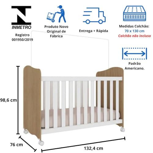 Quarto de Bebê Completo com Guarda Roupa 3 Portas Berço Americano Cômoda Uli 4 Gavetas Móveis Peroba