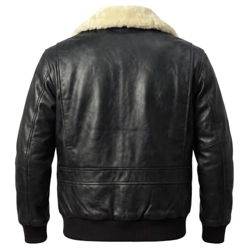 Image of Mens G-1 Fur Collar US Navy Flight Distressed Brown Aviator Genuine Leather Jacket