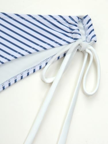 Rosegalette Women's Blue Striped Plunging Neck Cinched Tie Side Tankini Set 2 Piece Swimsuit,Blue,XL — view 5
