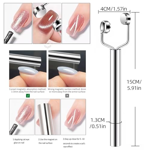 Image of 3 IN 1 Cat Eye Nail Magnet U-Shaped Double Head Magnetic Gel Nail Polish Magnet Pen Magnets For Cat Eye Gel Polish Cat Eye Magnet For Nails Multifunctional Nail Design Tools (Silver)