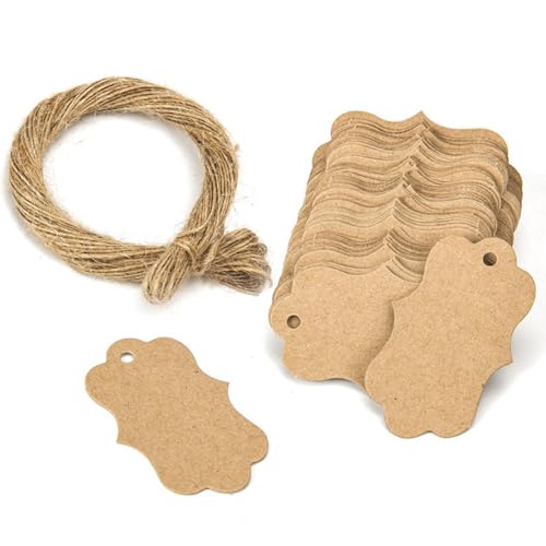 ZENQARI 100 Hojas Etiquetas de regalo Tarjetas Colgantes Escribibles Papel con Cuerda Perfecto para Regalos de Boda Etiquetas de Papel Kraft Intercambio de Regalos Festivos (Marrón)