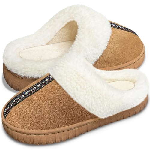 Kuako Zapatillas de Estar por Casa Mujer con Forro de Peluche Invierno Antideslizantes Espuma de Memoria Zapatos Acogedoras Pantuflas