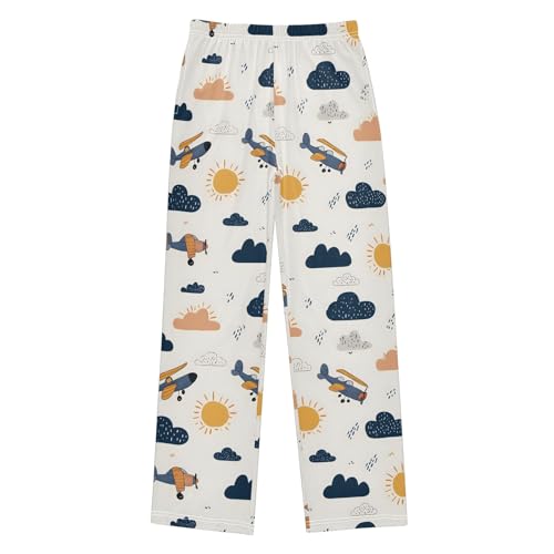Cartoon Cloud Sun Airplane Cute Pajama Pants, Soft Sleepwear Lounge Pants Pajama Pj Bottoms for 6-14 Years
