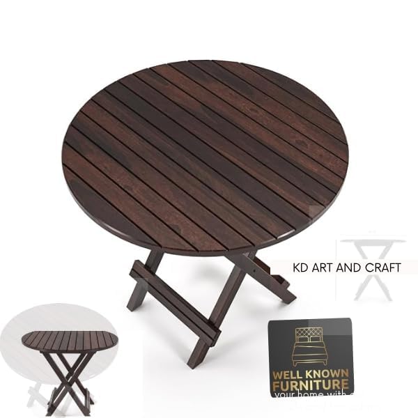 Image of WELL KNOWN Patio Foldable Coffee /Tea Center Table, Outdoor Wooden Round & Square Portable Folding Picnic Camping, Dining Table For Balcony Living Room, Garden Bistro Side Table, Walnut Finish-Set of 2