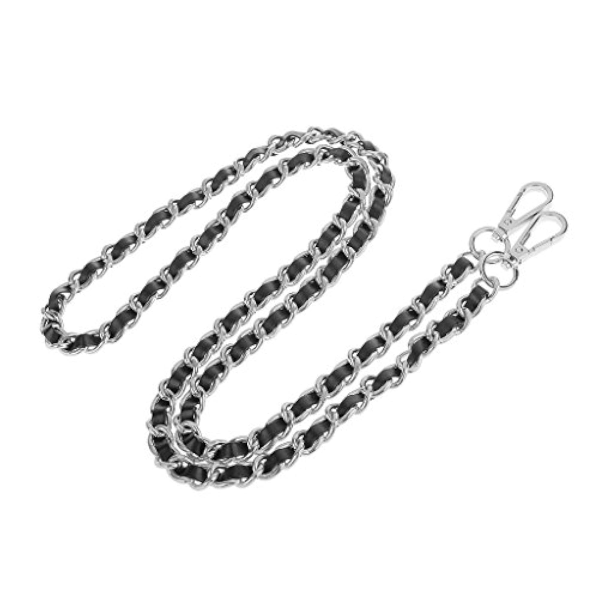 Black Metal & Leather Bag Chain, Stylish Accessory