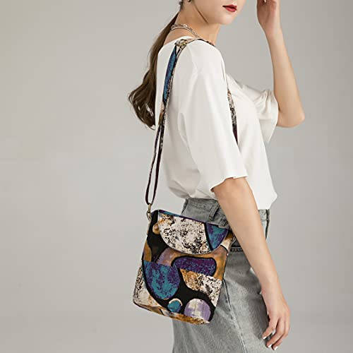 Opqrstu Women's Retro Small Size Canvas Shoulder Bag Hippie Hobo Crossbody Handbag Casual Tote (Green-Purple) #TOP7