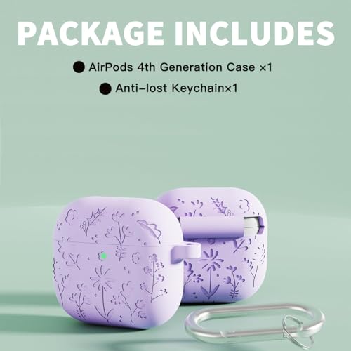 Image of New Engraved Soft Silicone Case Compatible with Apple AirPods 4 Generation (2024) with Keychain, Full 360 Protection Dust-Proof Shockproof Case Cover (Cover Only) (Lavender)