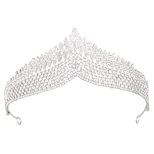 Vofler - Tiara de boda, corona de novia plateada, accesorios barrocos con diamantes de imitación de cristal para novia, mujeres, reinas, niñas, princesa, cumpleaños, quinceañera, concurso, fiesta de