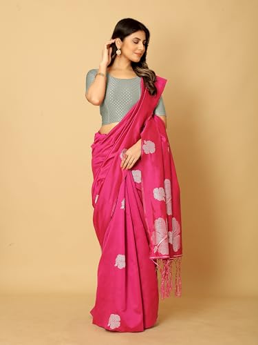 Image of Amazon Brand - Anarva Round Neck Dobby Cotton Lycra Stretchable Elbow Half Sleeve Readymade Saree Blouse for Women Stylish
