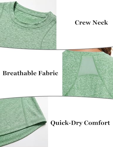 Gyabnw Damskie Koszulki na siłownię z okrągłym dekoltem i krótkim rękawem Szybkoschnące Koszule treningowe Lekkie oddychające Mesh Fitness T-Shirty Odzież sportowa dla kobiet, ZIELONY, M