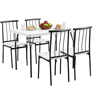 Table à Manger avec 4 Chaises en Bois et Métal - Yaheetech Noir et Blanc
