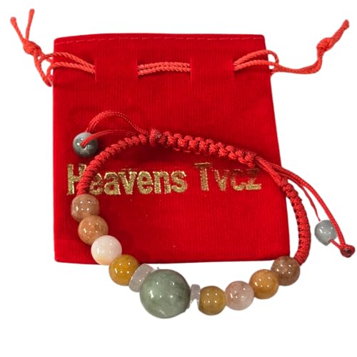 Premium Handmade Multicolor Jade Bracelet Adjustable Red Braided Cord up to 8.75 Inches Natural Jade Beads Lucky Prosperity Jewelry Unisex Gift with Velvet Pouch (1-Green Larger Center Bead) by Heavens Tvcz - Used condition - Image 2