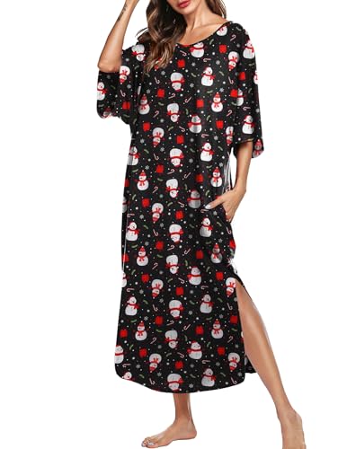 Image of Ekouaer Women's Nightgown Short Sleeve Sleepshirt Long Loungewear Casual Maxi Lounge Dress House Dresses with Pockets