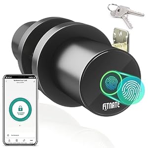 FITNATE Smart Lock Fingerprint Door Knob, Biometric Door Lock Fingerprint Key with App Control, Bluetooth Smart Deadbolt, Touch to Digital Door Lock for Bedroom,Home,Hotel,Office, Black