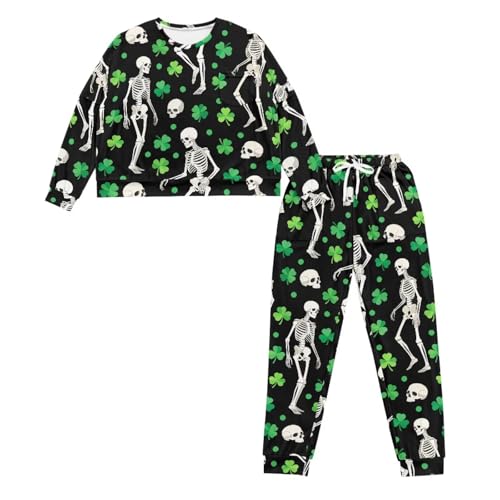 Image of Womens Lounge Set Long Sleeve Soft Pajama Sets Casual 2 Piece Pj Outfit Crewneck Sleepwear with Pockets Plus Size