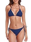 RELLECIGA Women's Stripe Navy Style Triangle Bikini Set Size Medium