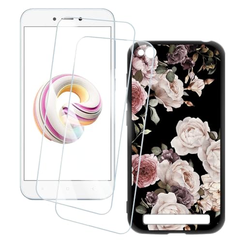 OAGELIM 2�Z�b�g �X�N���[���v���e�N�^�[ + �P�[�X Xiaomi Redmi 5A (5 �C���`) �Ƃ̌݊������� �A�[�e�B�X�e�B�b�N�J�X�^���v�����g�J�o�[�Ƌ����K���X�t�B���� �X�N���b�`�h�~ (��)