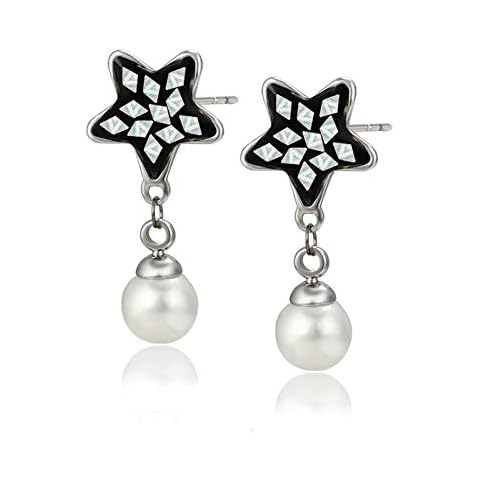 VONSSY Drop Dangle Earrings | Gemstones Waterdrop Teardrop White Gold Plated Crystal Hanging Cubic Zirconia Hypoallergenic Dangly Earrings | Stylish Silver Jewelry Gift for Mother Wife Her (A-Star) Cover