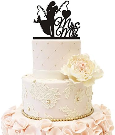 Wedding Cake Topper Engagement Bridal Shower Couple Bride Groom Fishing Fish (Fishing (Black))