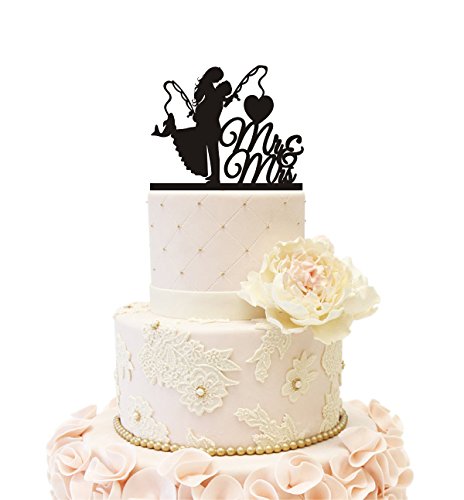 Wedding Cake Topper Engagement Bridal Shower Couple Bride Groom Fishing Fish (Fishing (Black)) #TOP2