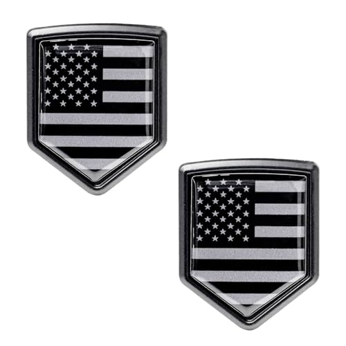 Image of 2 PCS US American Flag Decal Sticker Car Emblem, 3D Metal USA Flag Chrome Shield Car Emblem Badge, Embossed Patriotic American Flag Decoration for Car Truck SUV Motorcycle (Black)