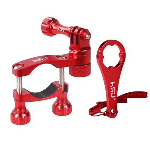 HSU 0.6-1.3inch All-Aluminum Bike/Motorcycle Handlebars, 360° Rotation Seat Post, Ski Pole Mount Compatible with Go Pro Hero 13/12/11/10/9/8/7/6/5, DJI Osmo Action AKASO and Other Action Cameras (Red)