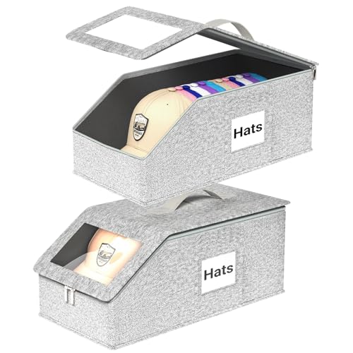 Cigorea Hat Organzier for Baseball Caps - 2 PCS Stackable Hat Storage Holder Holds up to 26 Caps for Closet, Dust-Proof Hat Boxes Container with Clear Window for Home