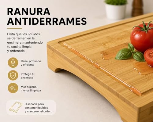 Miniatura 5 de Tabla De Cocina De Bambú Xxl 53.8 28 Cm, Cubre Y Protector De Vitrocerámica Elevado, Bandeja De Presentación De Alimentos, Tabla De Cortar Multiusos Con Ranura Antiderrames Para Preparar Y Servir
