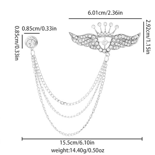 Image of coadipress Crown With Hanging Chain Brooch for Women Men Elegant Gentlemen Gold Silver Crystal Crown Lapel Pin Vintage Rhinestone Wedding Brooch Suit Shirt Pin Accessories