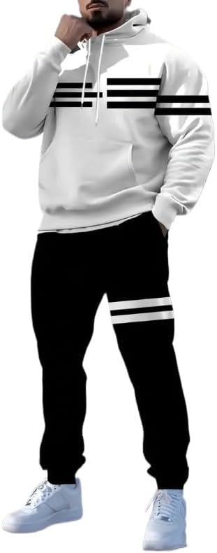 Men's loose printed sportswear, long pants sportswear set, ancient hooded pullover, jogging pants two-piece set