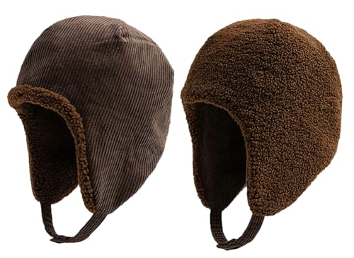 Unisex Reversible Trapper Hat Winter Hat with Ear Flaps Faux Fur Trapper Hat Soft Russian Ushanka Hat Warm Plush Hat Ski Cap Coffee