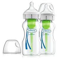 Dr. Brown's Natural Flow Anti-Colic Options+ Weithals-Babyflasche aus Glas, 9 oz/270 ml, mit langsamem Sauger der Stufe 1, 2er-Pack (Verpackung kann variieren)