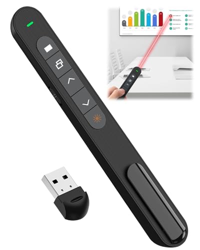 Image of Presentation Clickers for powerpoint,Wireless Presenter with USB Receiver, Red Laser Slide Clicker for Presentations,328FT Range 2.4GHz Hyperlink Volume Control for Computer Laptop PC