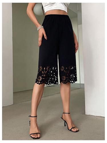 Milumia Women Wide Leg Cut Out Scallop Capris Pants Elegant Low Rise Cropped Trousers2