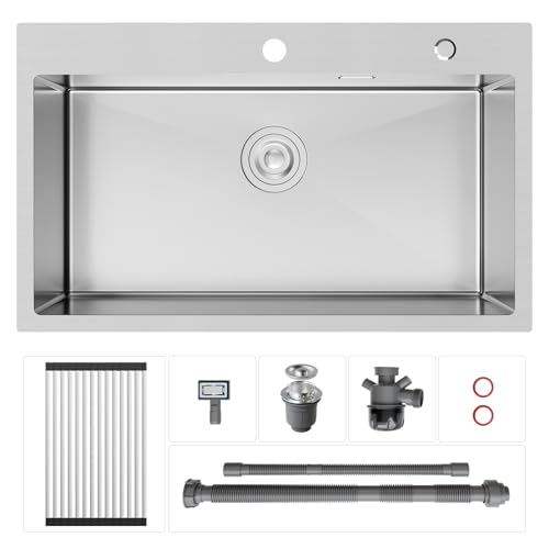 CECIPA 75x45 cm Évier de Cuisine 1 Bac en Acier Inoxydable, Avec égouttoir pliable, dispositif...