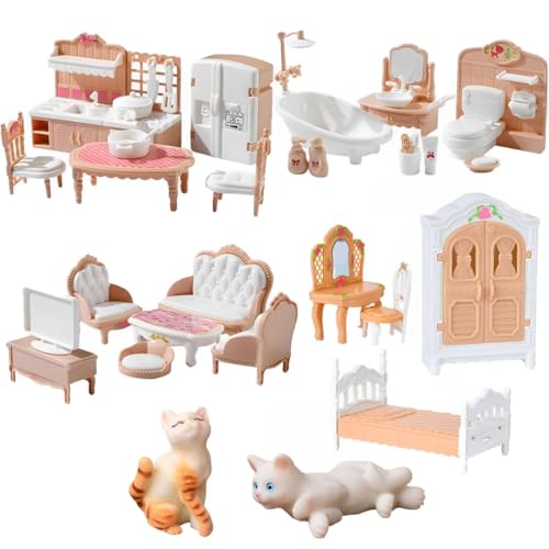 34Pcs Dolls House Furniture, Miniature Dollhouse Furniture Set Creative Play House Accessories for Imaginative Play Educational Toy for Doll House Enthusiasts