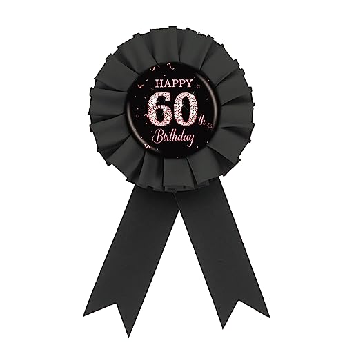 Black Happy 60th Birthday Tinplate Badge Pin, Black Rosette It's My 60th Birthday Button, Diamond 60th Birthday Award Badge Pin, Sixty Years Old Birthday Party Decorations