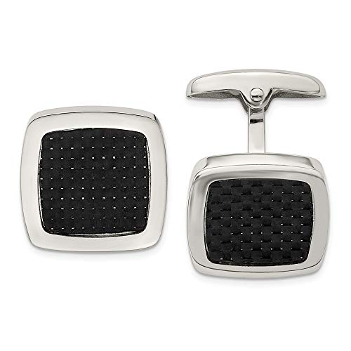 Mancuernillas para hombre de acero inoxidable con fibra de carbono 15 mm miniatura 1